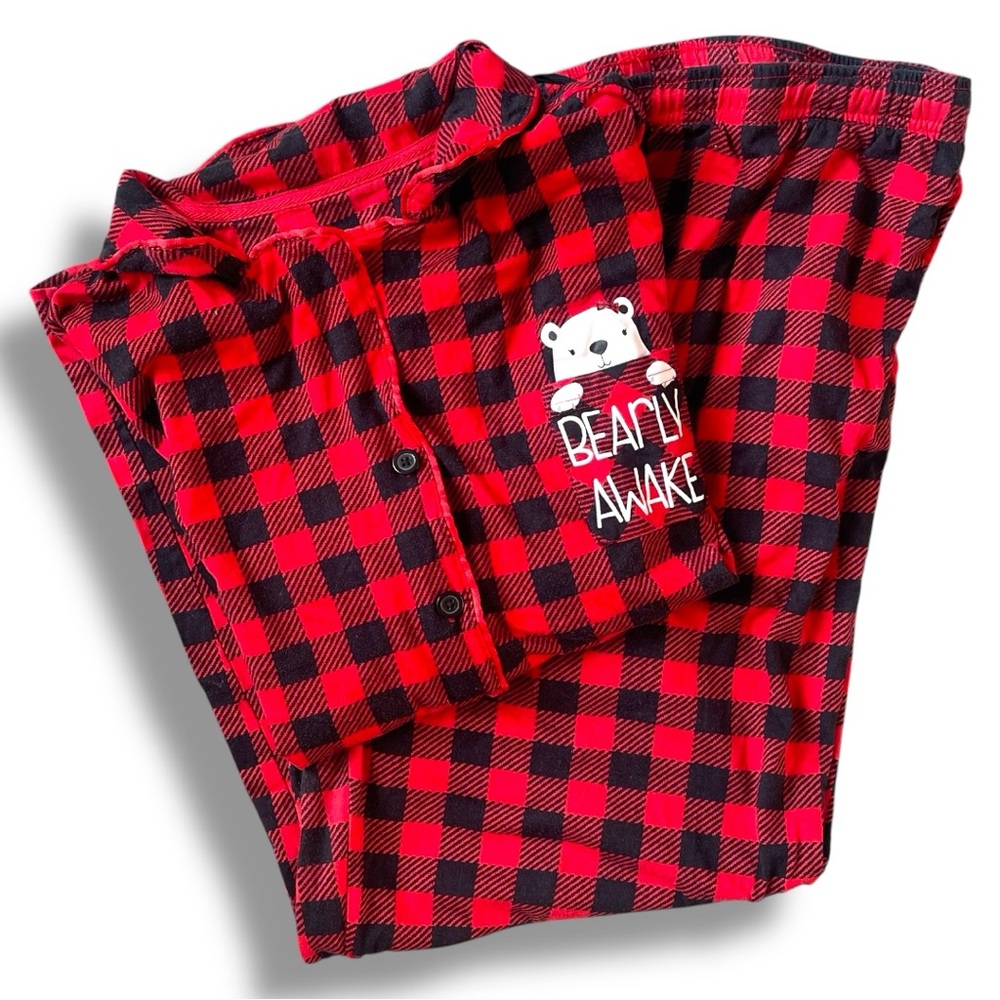 Cuddl Duds Plaid Two Piece Pajamas Set Red and Black Cozy Loungewear Set